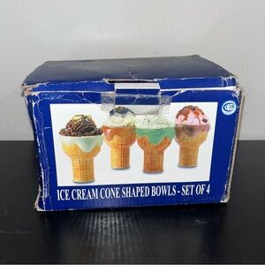 Adorable Vintage Set of 4 Ice Cream Cone Shaped Bowls Cute & Fun Dessert Dishes